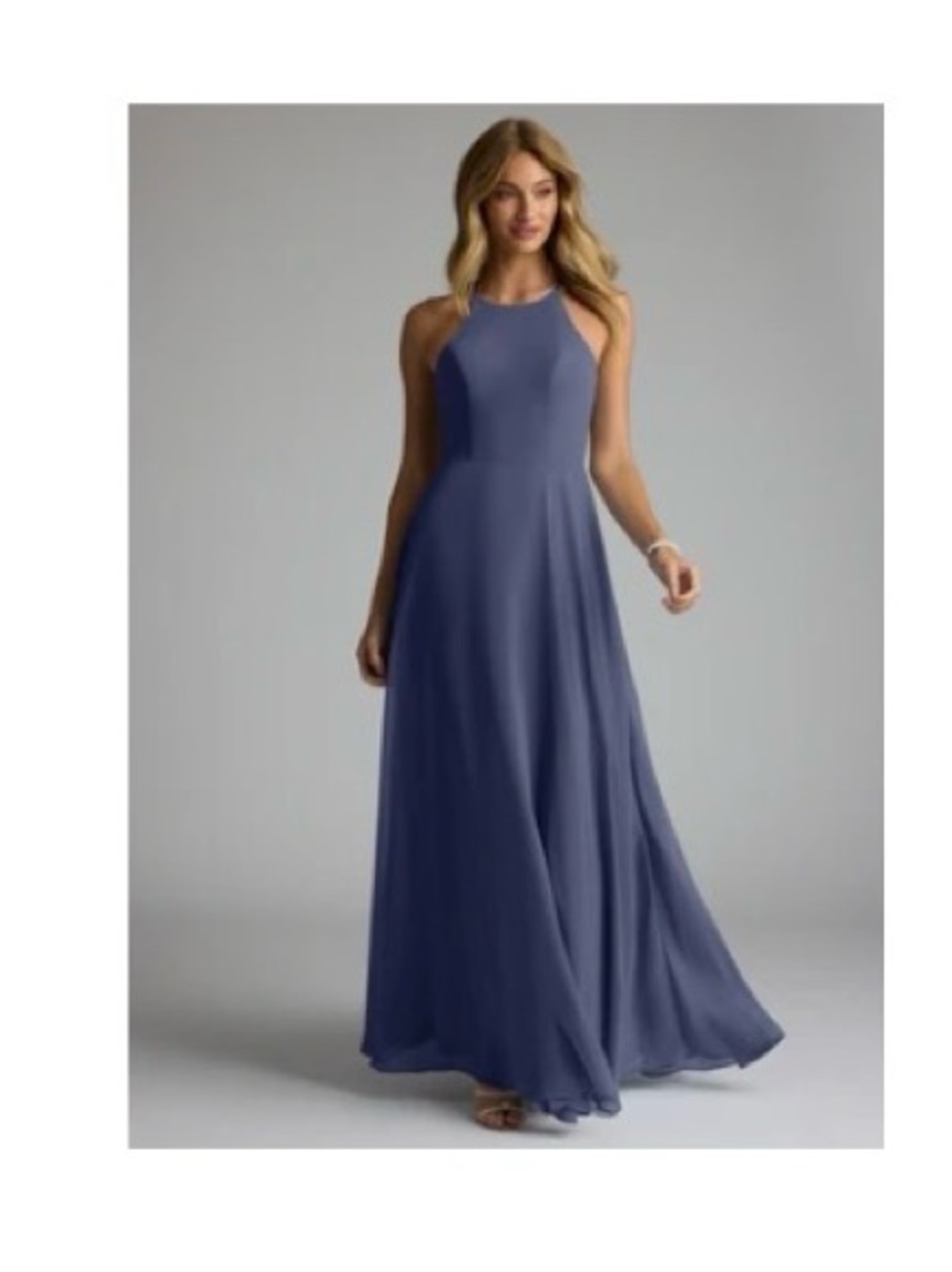 Azazie Sleeveless Navy Halter Maxi Dress